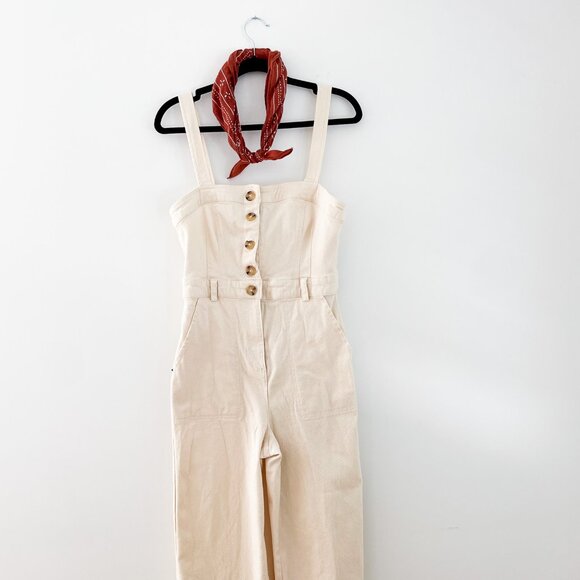 Urban Outfitters Sleeveless Corduroy Jumpsuit Medium Wide Leg Ivory - Picture 7 of 12